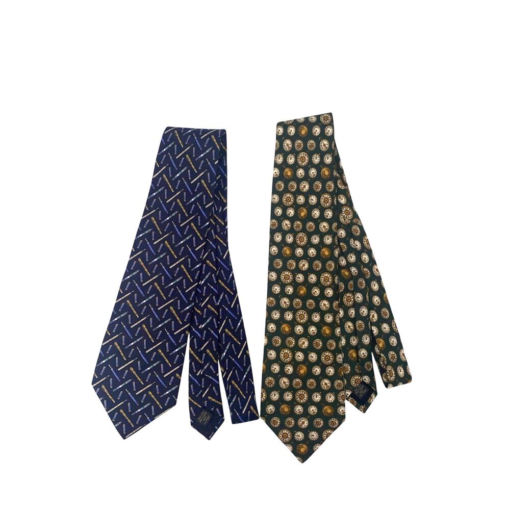 Lot (2) Banana Republic Tie Mens Print Pens & Clocks Made Italy 59”x4”